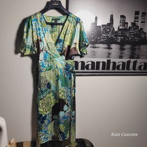 Silk Kimono Banana Republic Vibrant Green and Blue Midi Dress